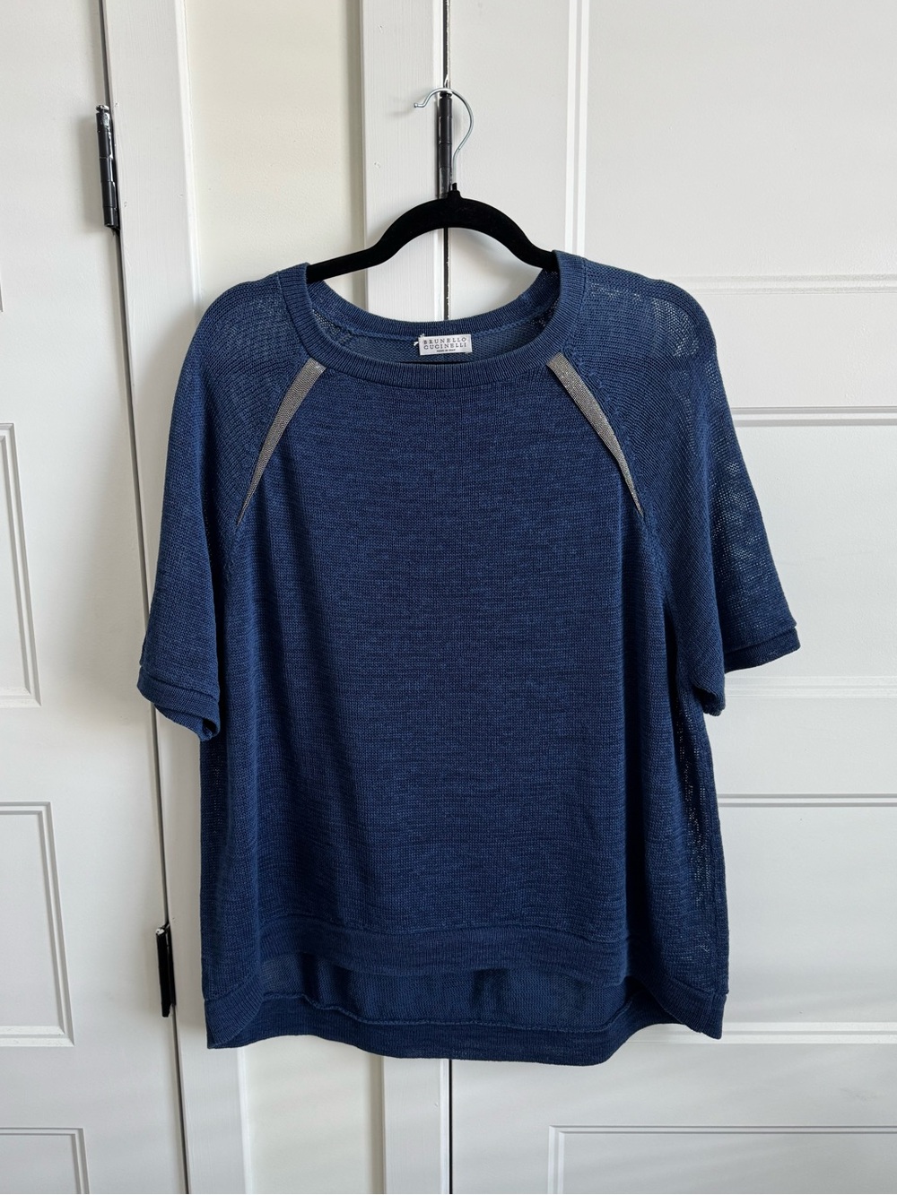 Brunello Cucinelli Short Sleeve Knit Women’s Top w/ Contrast Italian Monili Trim